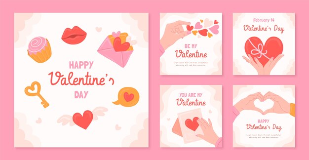 Colección plana de publicaciones de instagram de celebración del día de san valentín