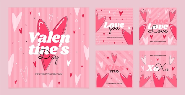 Colección plana de publicaciones de instagram de celebración del día de san valentín