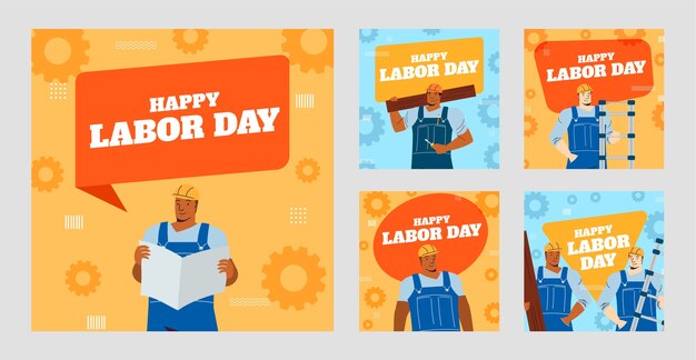 Vector gratuito colección plana de publicaciones de instagram para la celebración del día del trabajo