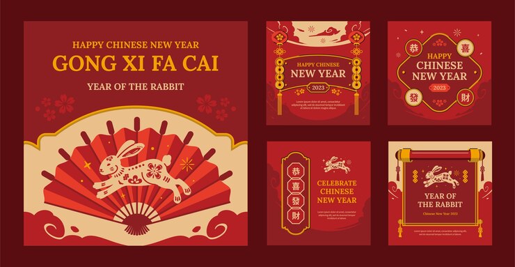 Vector gratuito colección plana de publicaciones de instagram de celebración del festival del año nuevo chino
