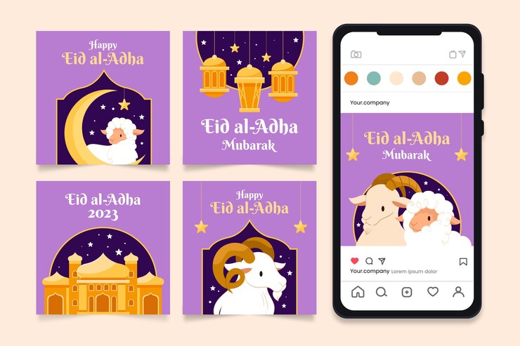 Vector gratuito colección plana de publicaciones de instagram para la celebración islámica de eid al-adha