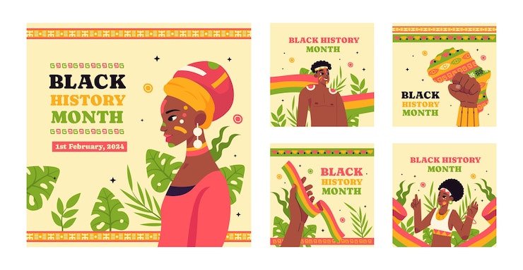 Vector gratuito colección plana de publicaciones en instagram para la celebración del mes de la historia negra