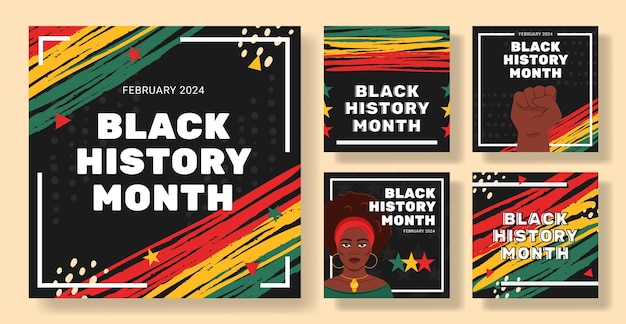 Vector gratuito colección plana de publicaciones en instagram para la celebración del mes de la historia negra