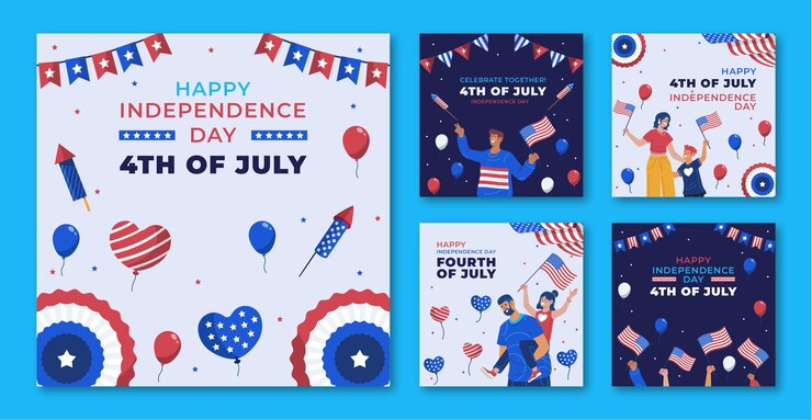 Vector gratuito colección plana de publicaciones de instagram para la celebración navideña del 4 de julio en estados unidos