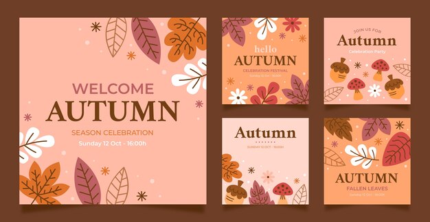 Colección plana de publicaciones de instagram para la celebración de otoño