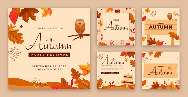 Vector gratuito colección plana de publicaciones de instagram para la celebración de otoño