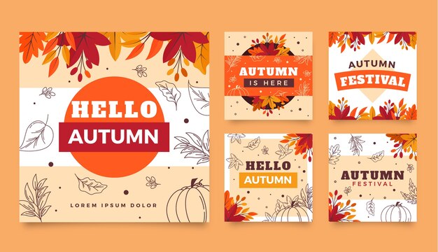 Colección plana de publicaciones de instagram para la celebración de otoño