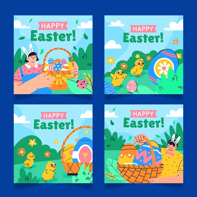 Colección plana de publicaciones de instagram de celebración de pascua