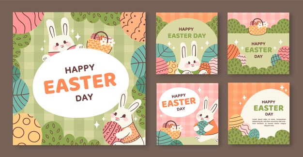 Colección plana de publicaciones de instagram para la celebración de pascua