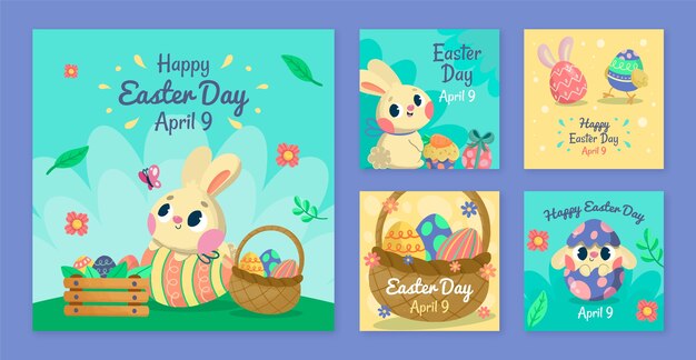 Colección plana de publicaciones de instagram para la celebración de pascua