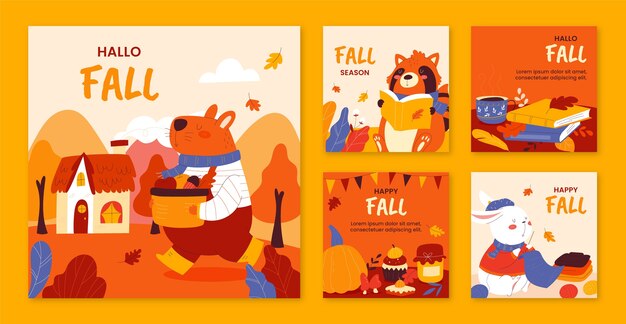 Colección plana de publicaciones de instagram para la celebración de la temporada de otoño