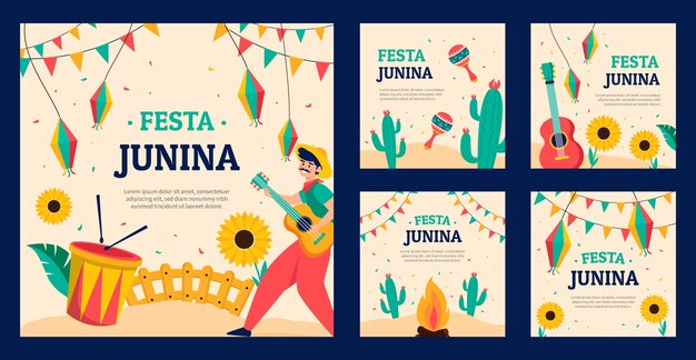 Colección plana de publicaciones de instagram para celebraciones de festas juninas brasileñas