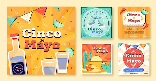 Colección plana de publicaciones de instagram cinco de mayo