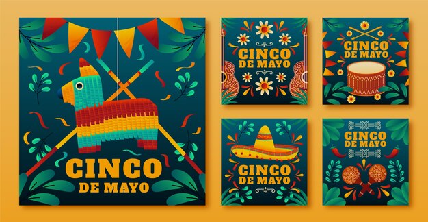 Colección plana de publicaciones de instagram cinco de mayo
