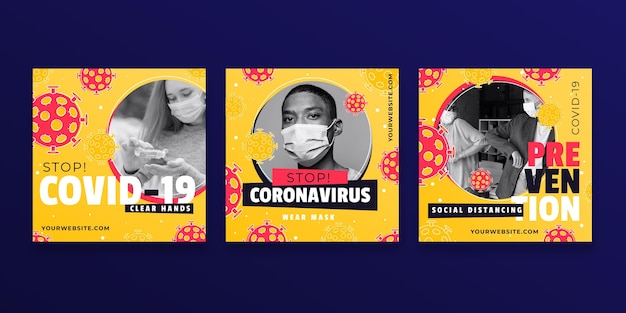 Vector gratuito colección plana de publicaciones de instagram de coronavirus