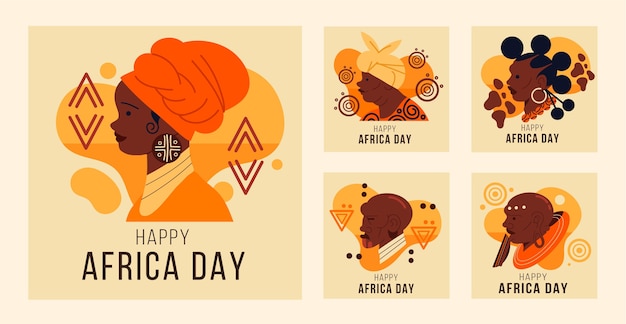 Vector gratuito colección plana de publicaciones de instagram del día de áfrica