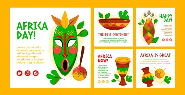 Colección plana de publicaciones de instagram del día de África