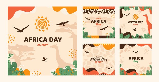 Colección plana de publicaciones de instagram del día de África