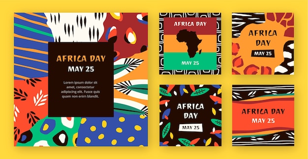 Vector gratuito colección plana de publicaciones de instagram del día de áfrica