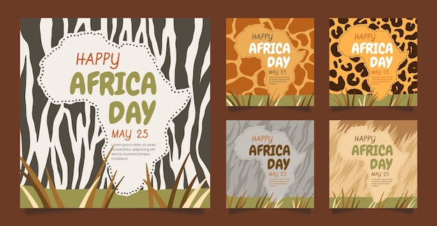 Vector gratuito colección plana de publicaciones de instagram del día africano