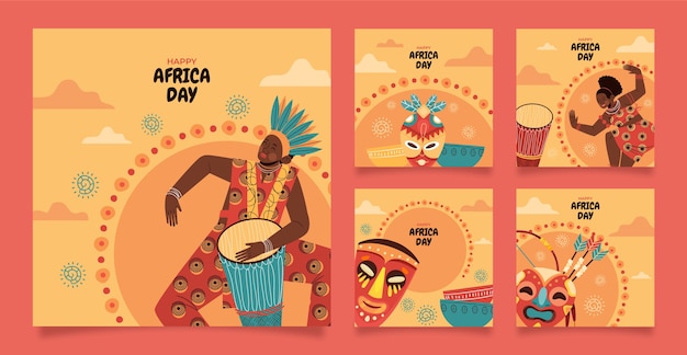 Vector gratuito colección plana de publicaciones de instagram del día africano