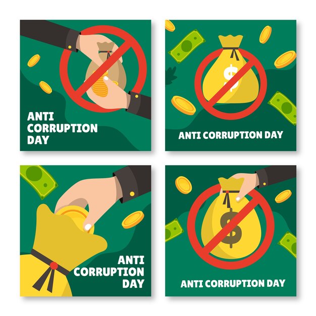 Colección plana de publicaciones de instagram del día anticorrupción