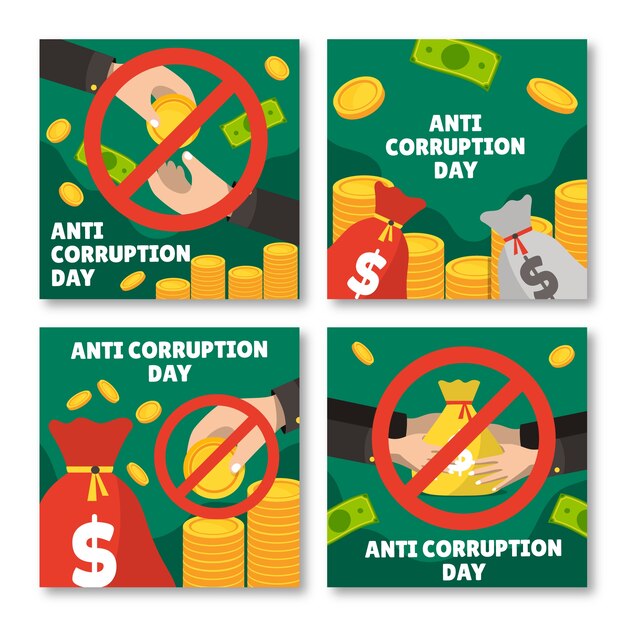 Colección plana de publicaciones de instagram del día anticorrupción