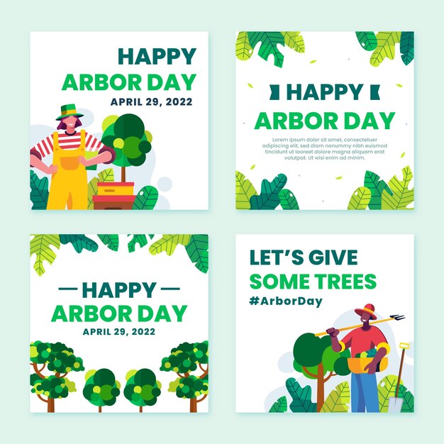 Vector gratuito colección plana de publicaciones de instagram del día del árbol