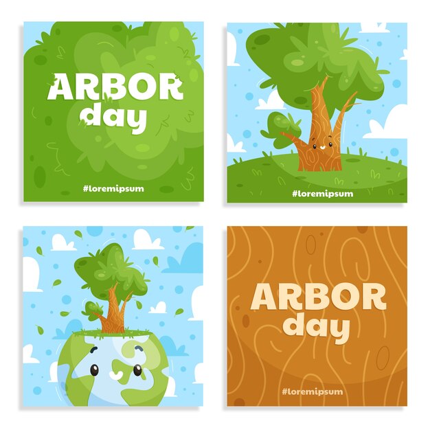 Colección plana de publicaciones de instagram del día del árbol
