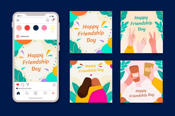 Vector gratuito colección plana de publicaciones de instagram del día internacional de la amistad