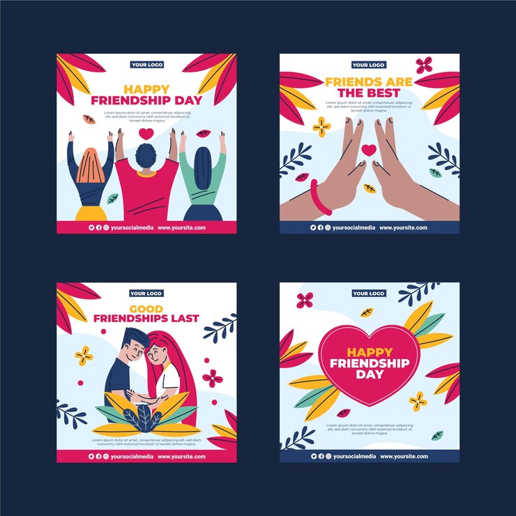 Vector gratuito colección plana de publicaciones de instagram del día internacional de la amistad