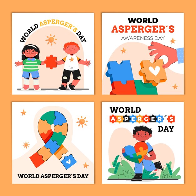 Colección plana de publicaciones de instagram del día internacional de asperger