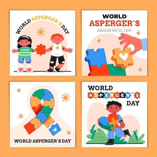 Colección plana de publicaciones de instagram del día internacional de asperger