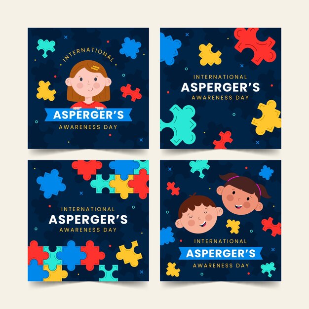 Colección plana de publicaciones de instagram del día internacional de asperger