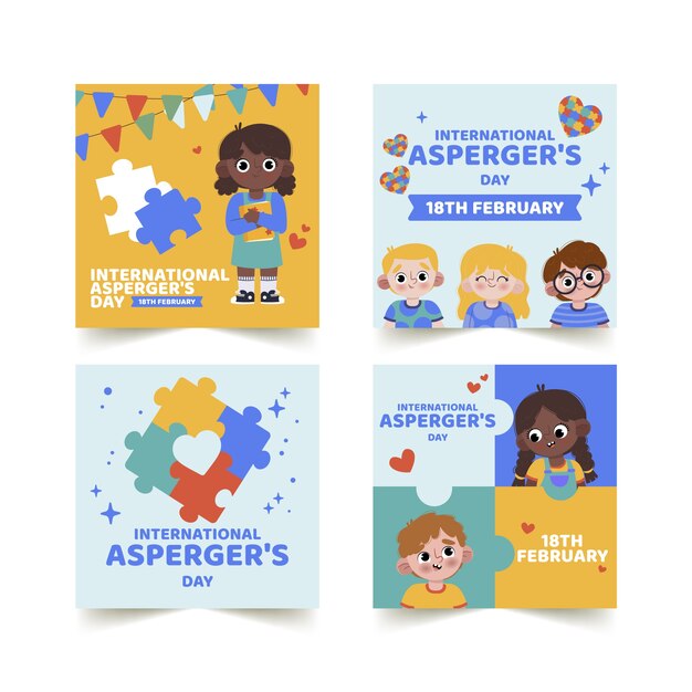 Colección plana de publicaciones de instagram del día internacional de asperger