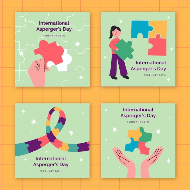 Vector gratuito colección plana de publicaciones de instagram del día internacional de asperger