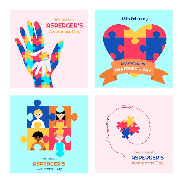 Vector gratuito colección plana de publicaciones de instagram del día internacional de asperger