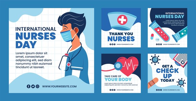 Colección plana de publicaciones de instagram del día internacional de la enfermera