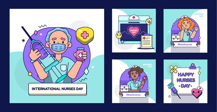 Vector gratuito colección plana de publicaciones de instagram del día internacional de la enfermera