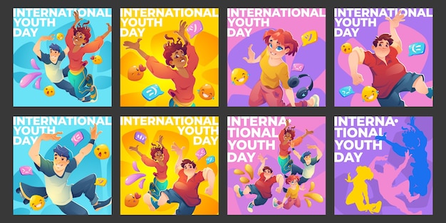 Vector gratuito colección plana de publicaciones de instagram del día internacional de la juventud