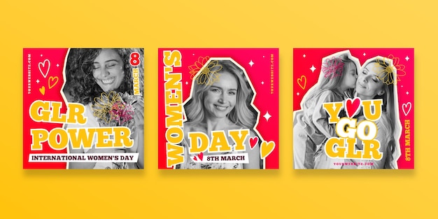 Vector gratuito colección plana de publicaciones de instagram del día internacional de la mujer