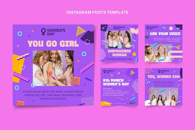 Colección plana de publicaciones de instagram del día internacional de la mujer