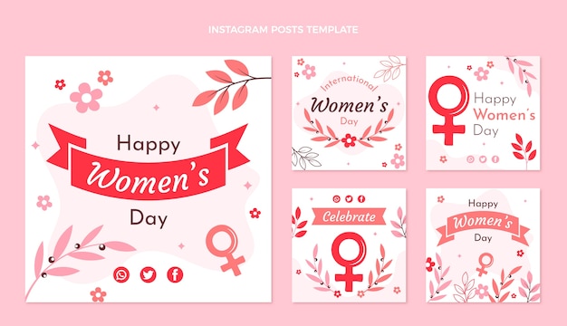 Colección plana de publicaciones de instagram del día internacional de la mujer