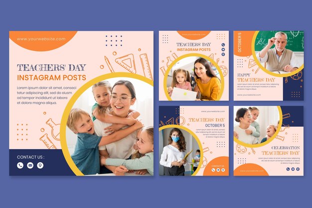 Colección plana de publicaciones de instagram del día del maestro con foto