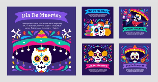 Colección plana de publicaciones de instagram de dia de muertos