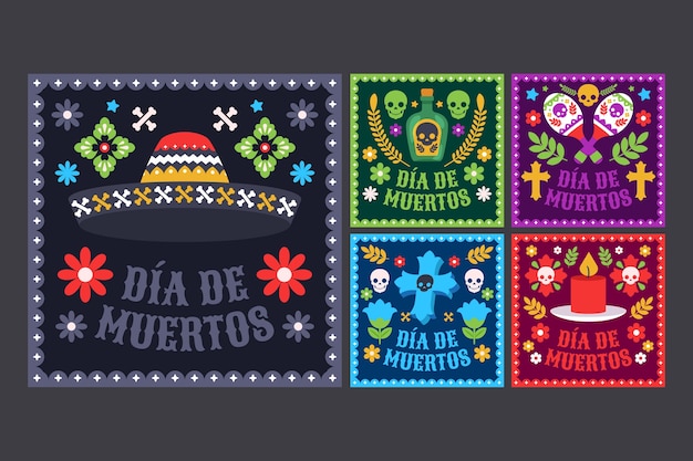 Vector gratuito colección plana de publicaciones de instagram de dia de muertos