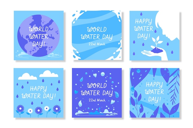 Colección plana de publicaciones de instagram del día mundial del agua