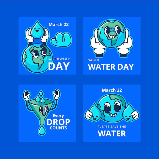 Vector gratuito colección plana de publicaciones de instagram del día mundial del agua