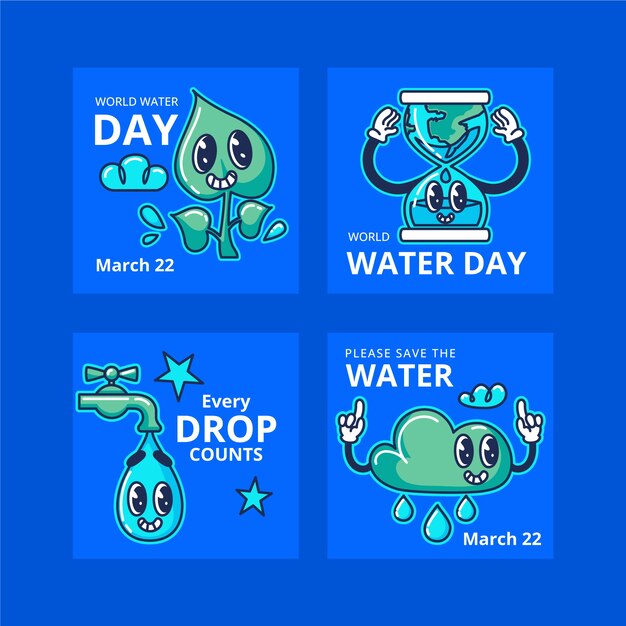 Vector gratuito colección plana de publicaciones de instagram del día mundial del agua