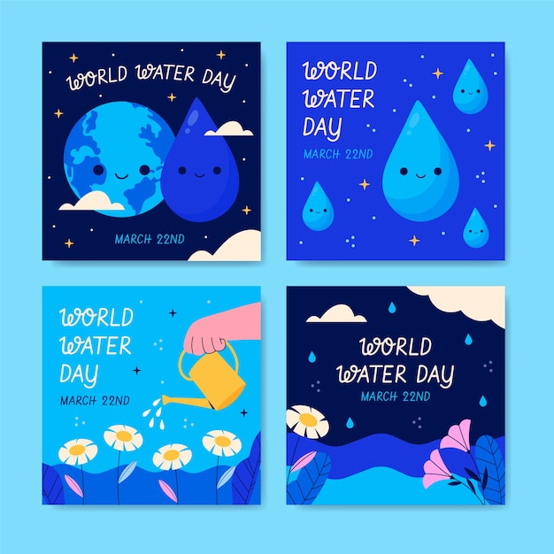 Colección plana de publicaciones de instagram del día mundial del agua